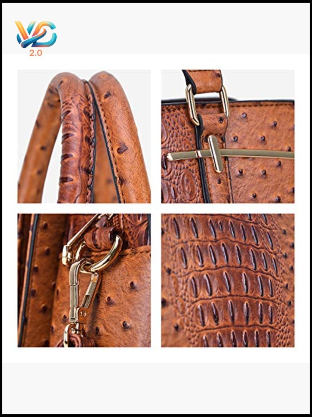 Vegan Leather Satchel and Clutch Set - 2 Piece with Shoulder Strap - Picture 5 of 7